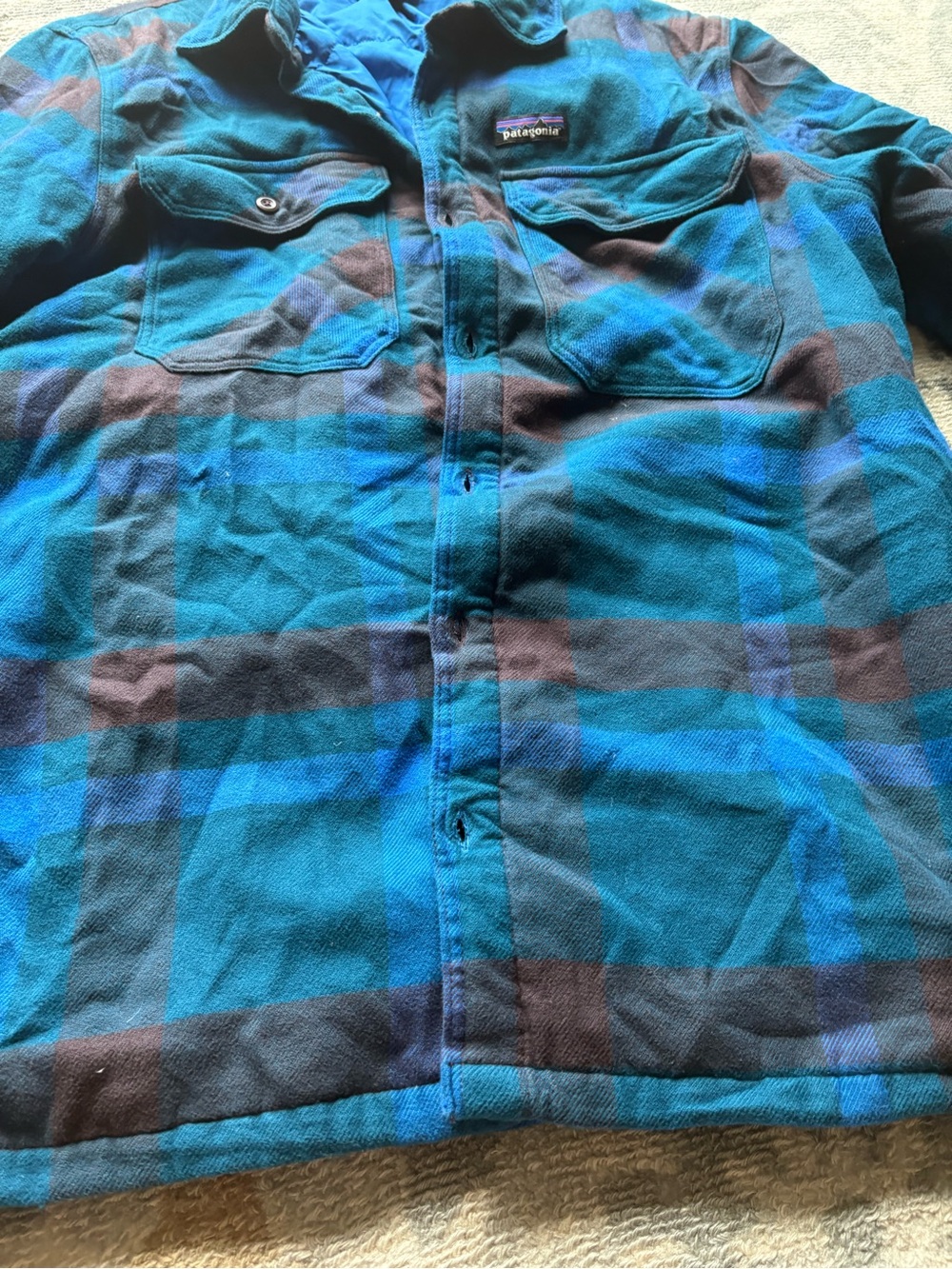 Patagonia Teal and Black Plaid Lightweight Shirt Jacket - Picture 2 of 9